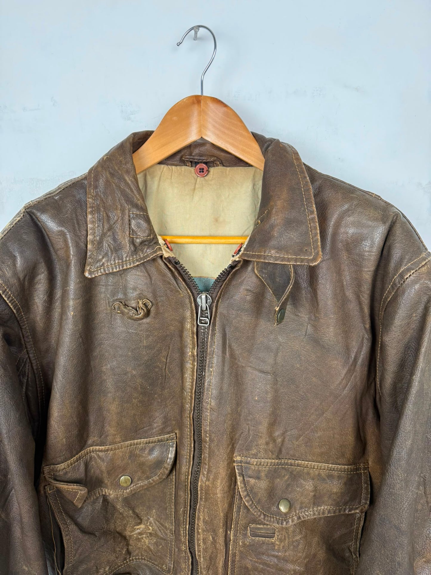 Giacca in Pelle Vintage Marrone Bomber Old Style – Taglia M