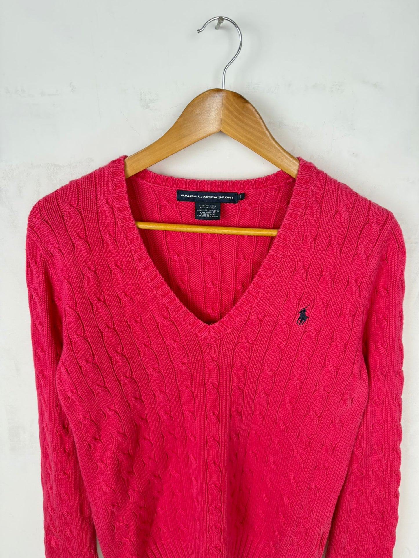 Polo Ralph Lauren Sport Maglione Cable Knit Rosa Fucsia – L
