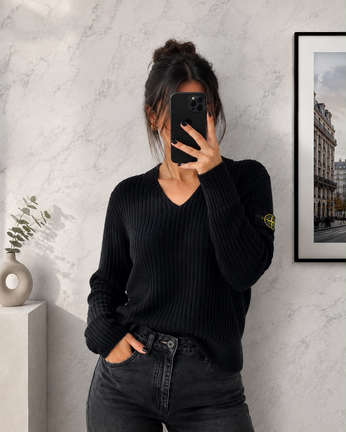 Stone Island Maglione in Lana a Coste – Nero