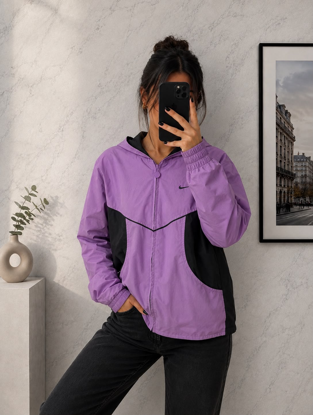 Nike Vintage Windbreaker Viola e Nero – Taglia L