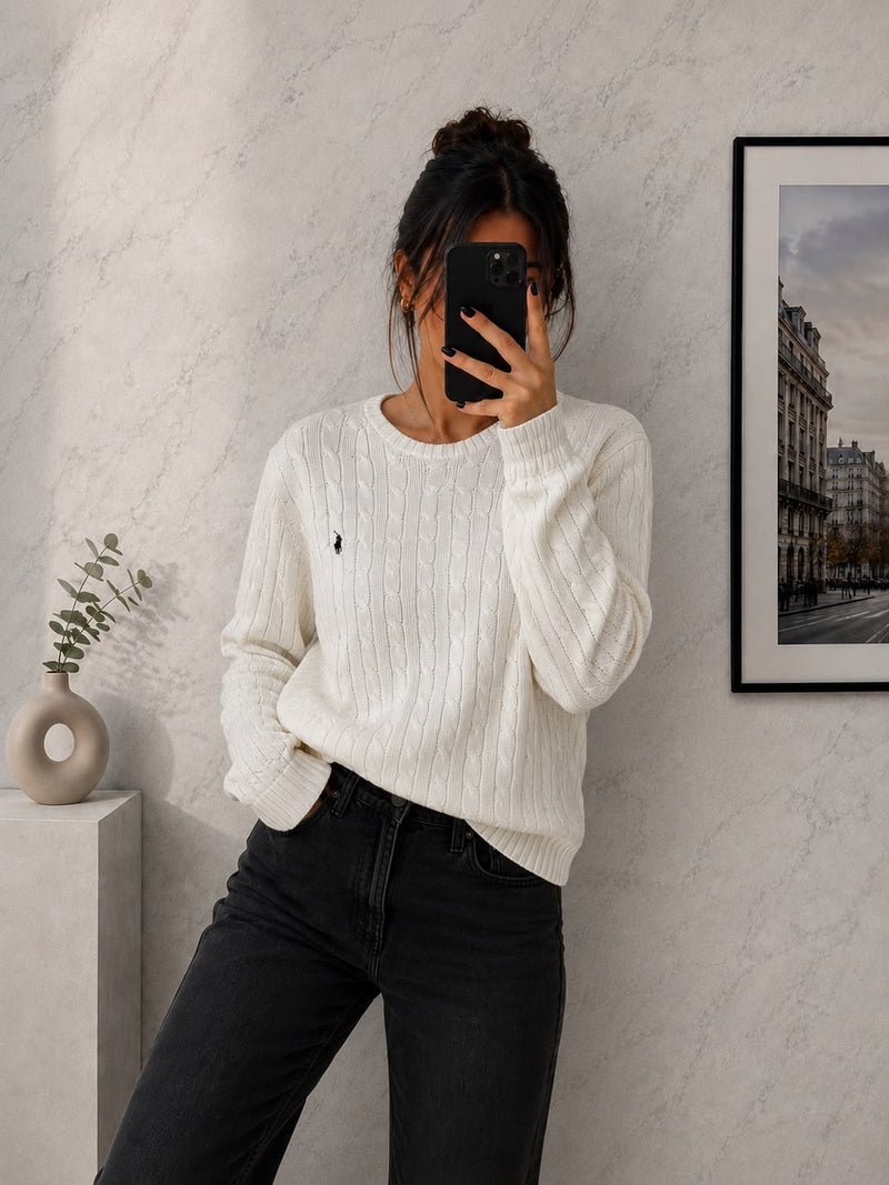 Ralph Lauren Cable Knit Bianco Panna – Taglia L