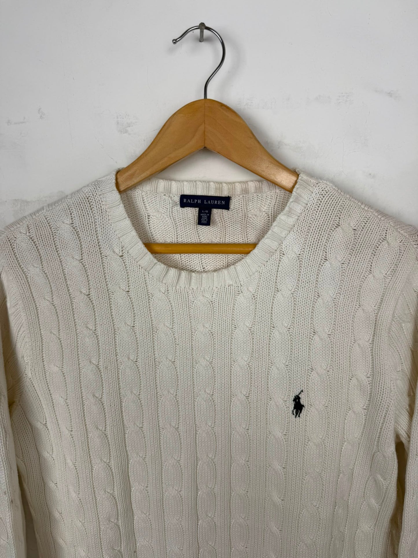 Ralph Lauren Cable Knit Bianco Panna – Taglia L