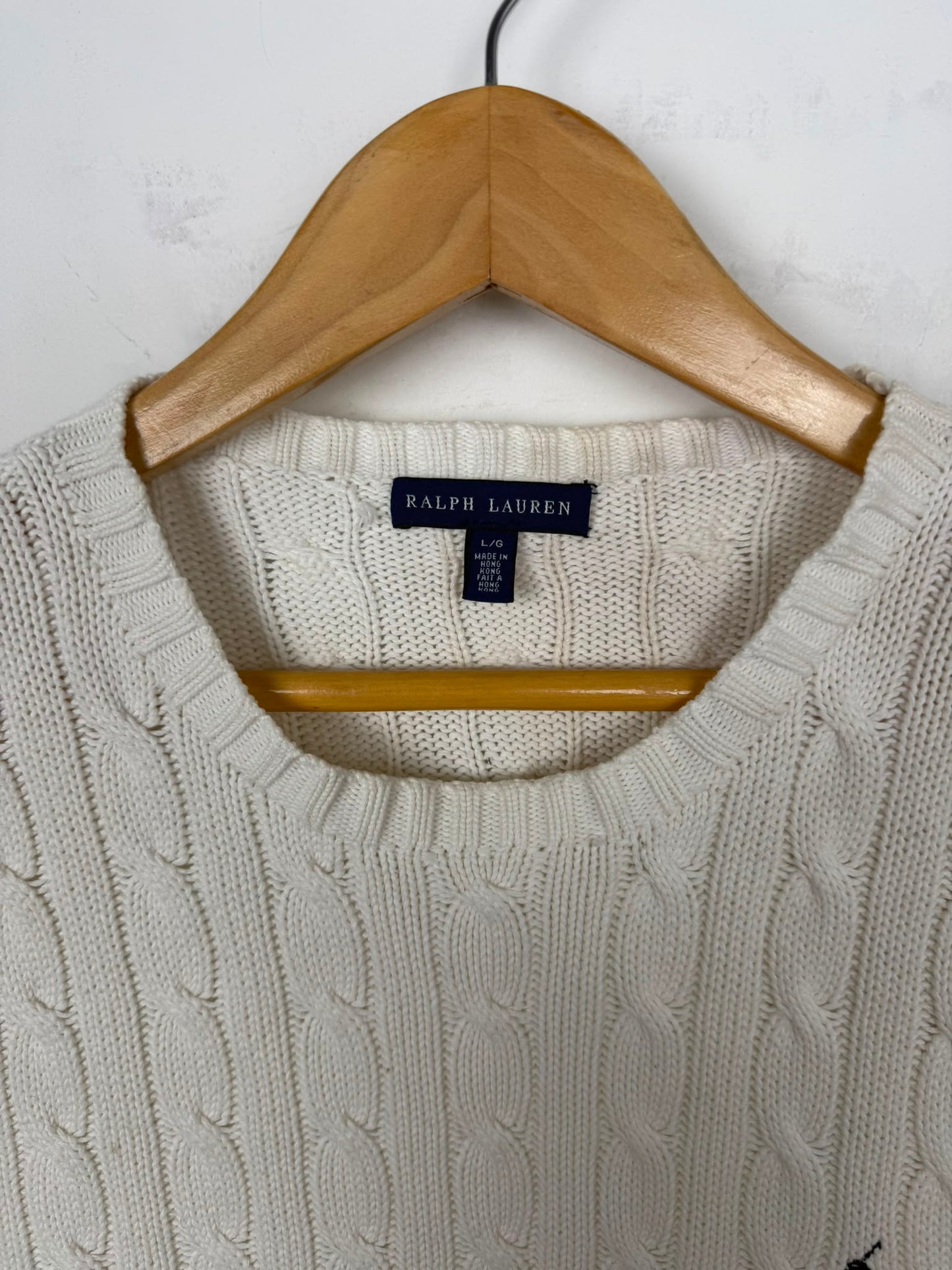Ralph Lauren Cable Knit Bianco Panna – Taglia L