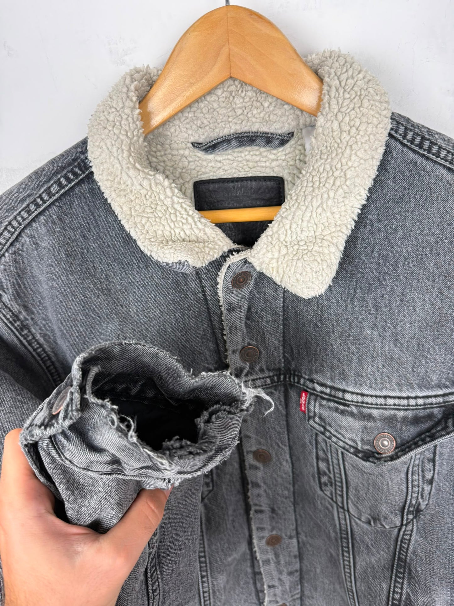 Levi’s Sherpa Denim Jacket Grigio Washed – Taglia L