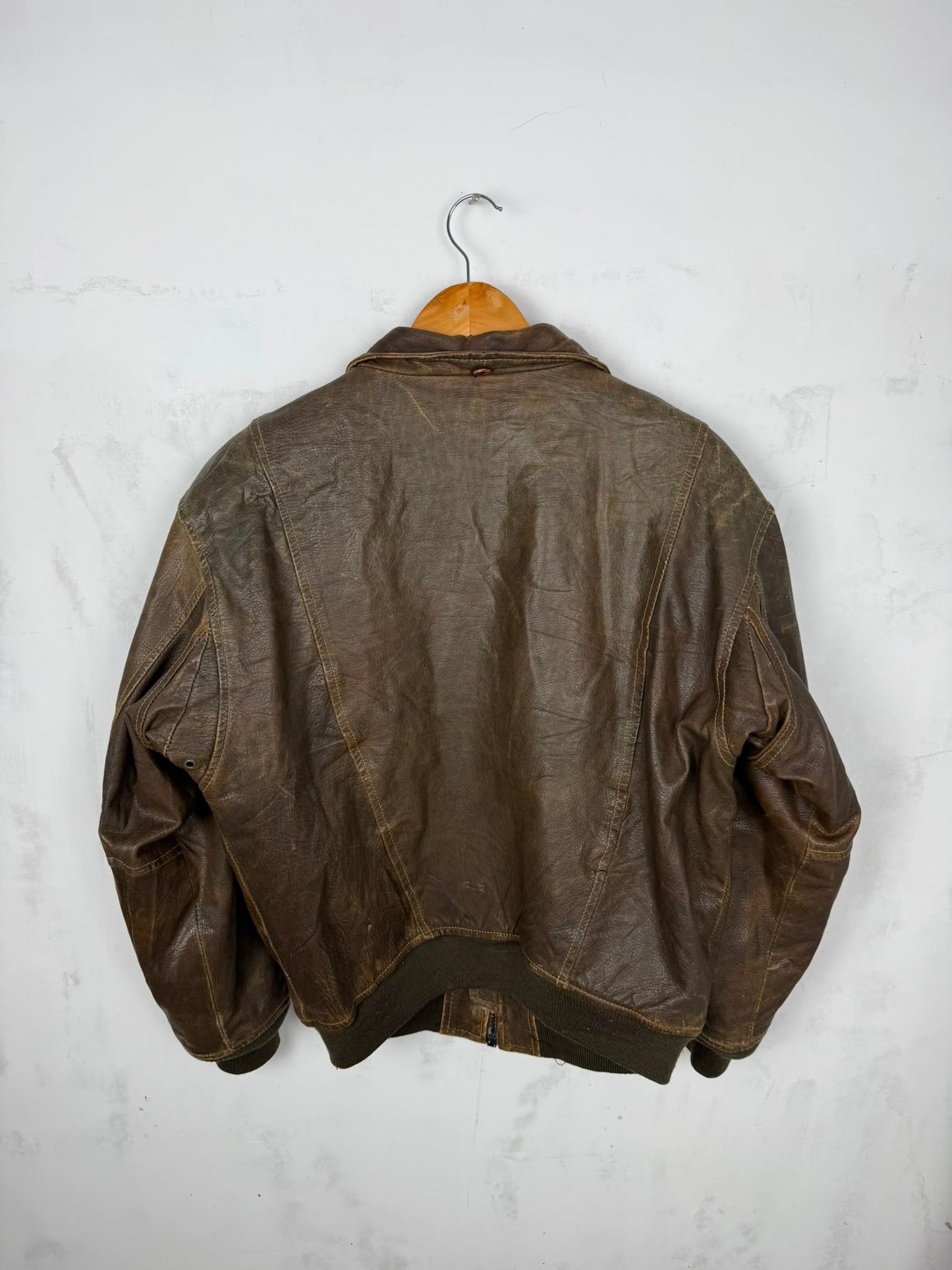 Giacca in Pelle Vintage Marrone Bomber Old Style – Taglia M