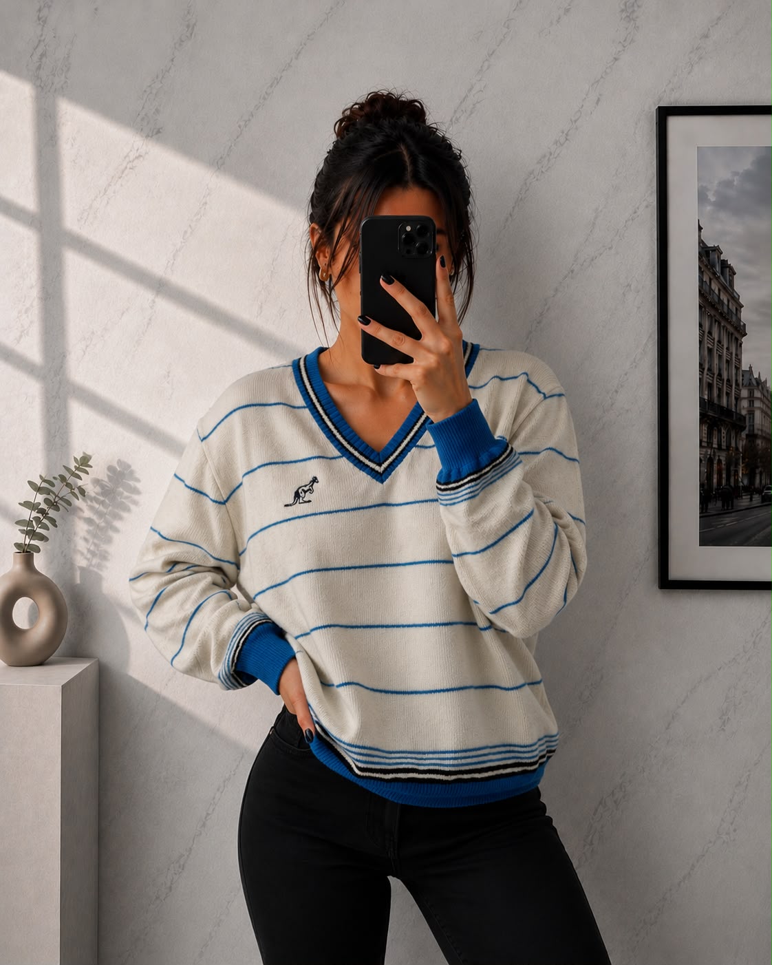 Australian Striped V-Neck Knit Sweater – Veste M