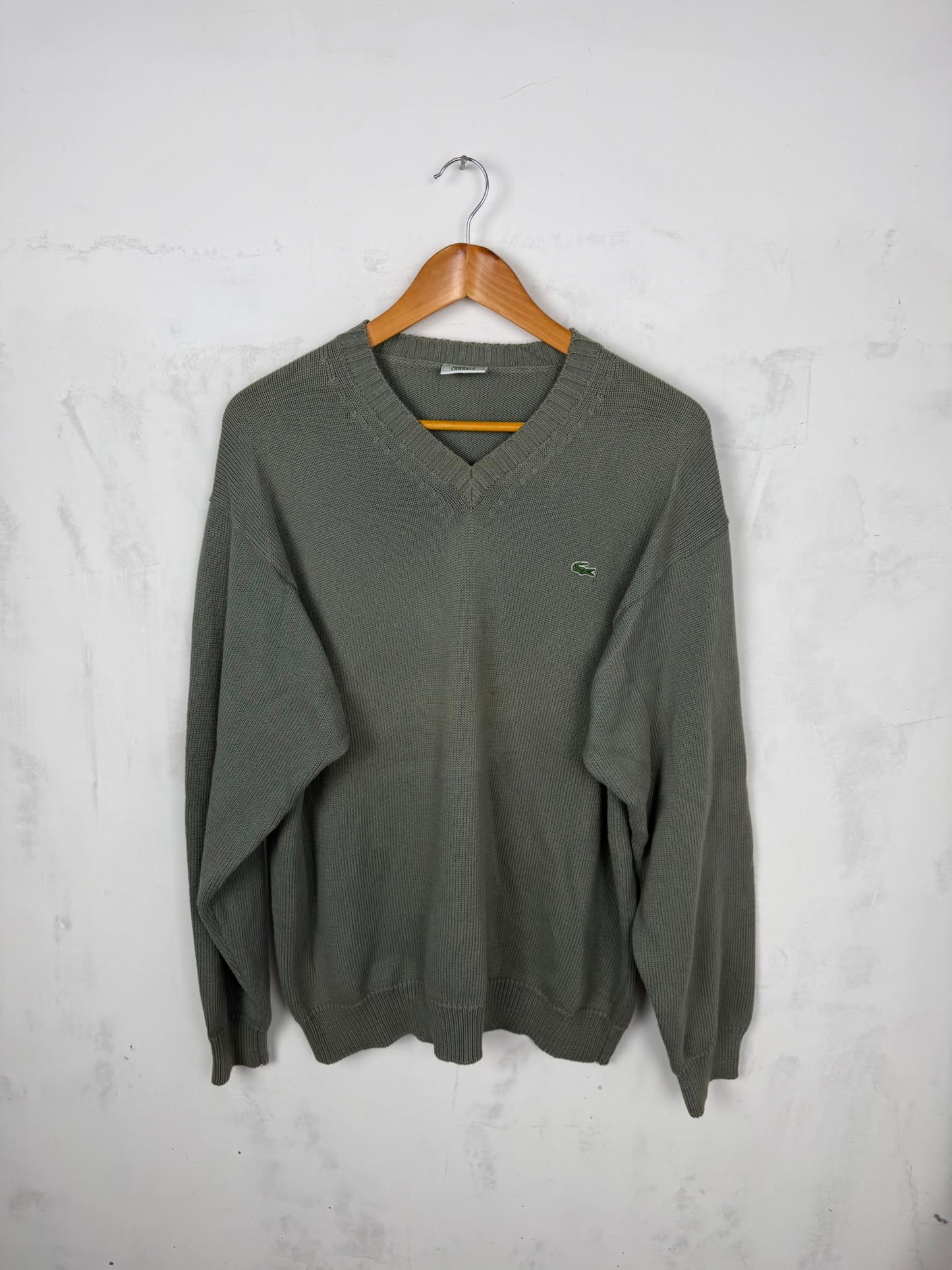 Lacoste V-Neck Pullover Verde Oliva – Taglia M Over