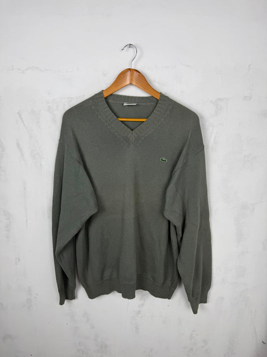 Lacoste V-Neck Pullover Verde Oliva – Taglia M Over