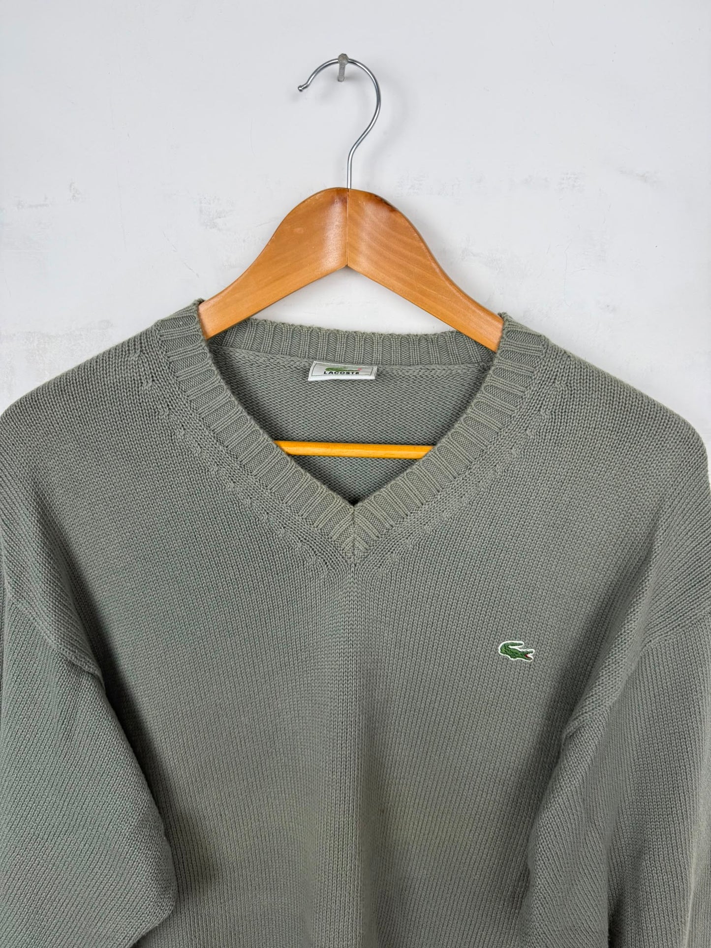 Lacoste V-Neck Pullover Verde Oliva – Taglia M Over