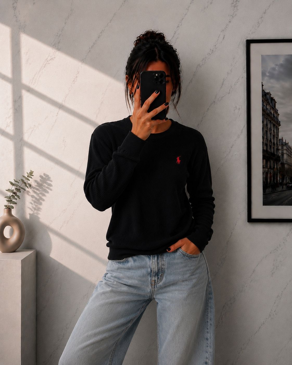 Polo Ralph Lauren Maglia Leggera Nera Waffle – Taglia S Regular