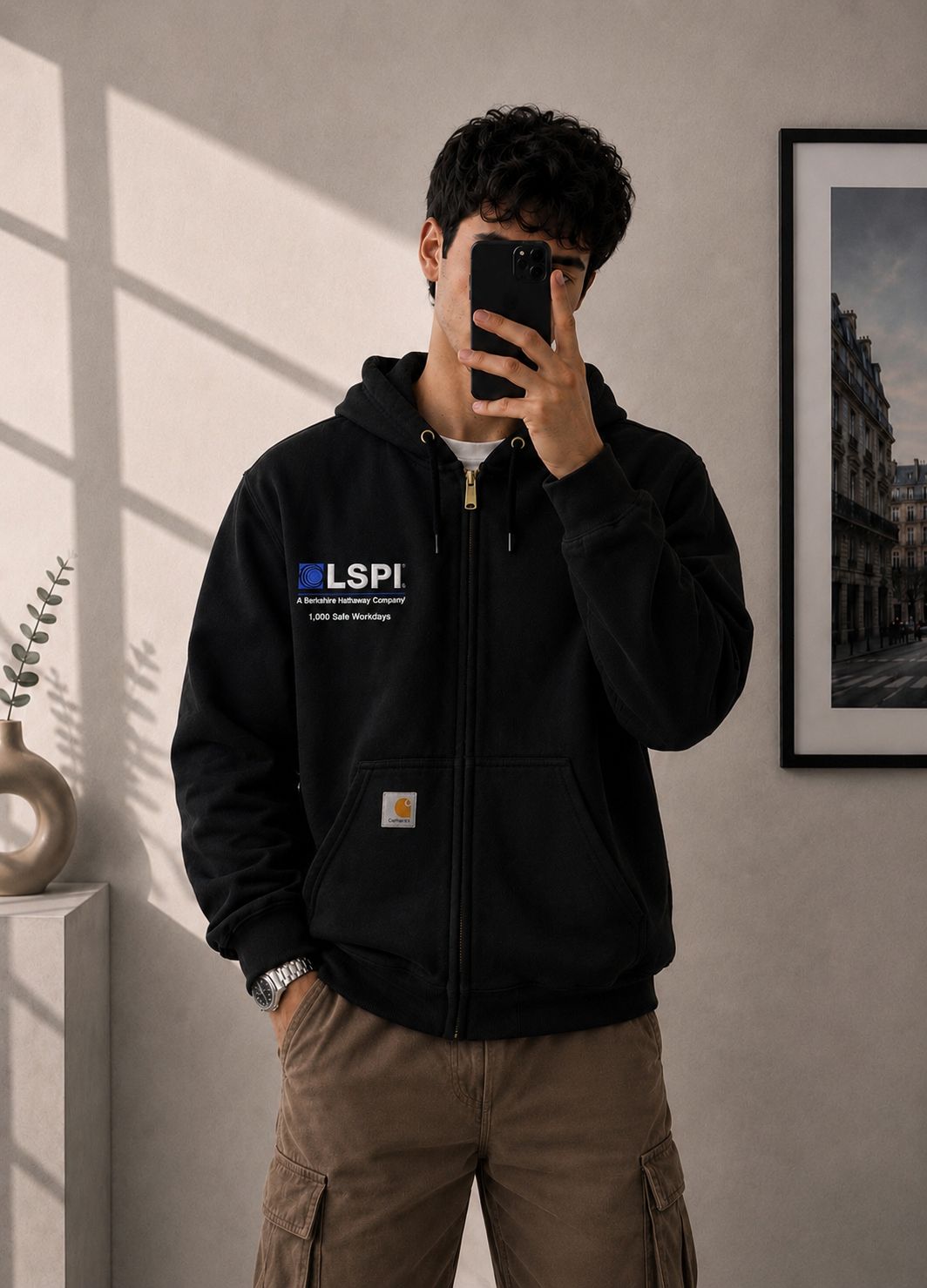 Carhartt Hoodie Zip Nera LSPI – XL Oversize