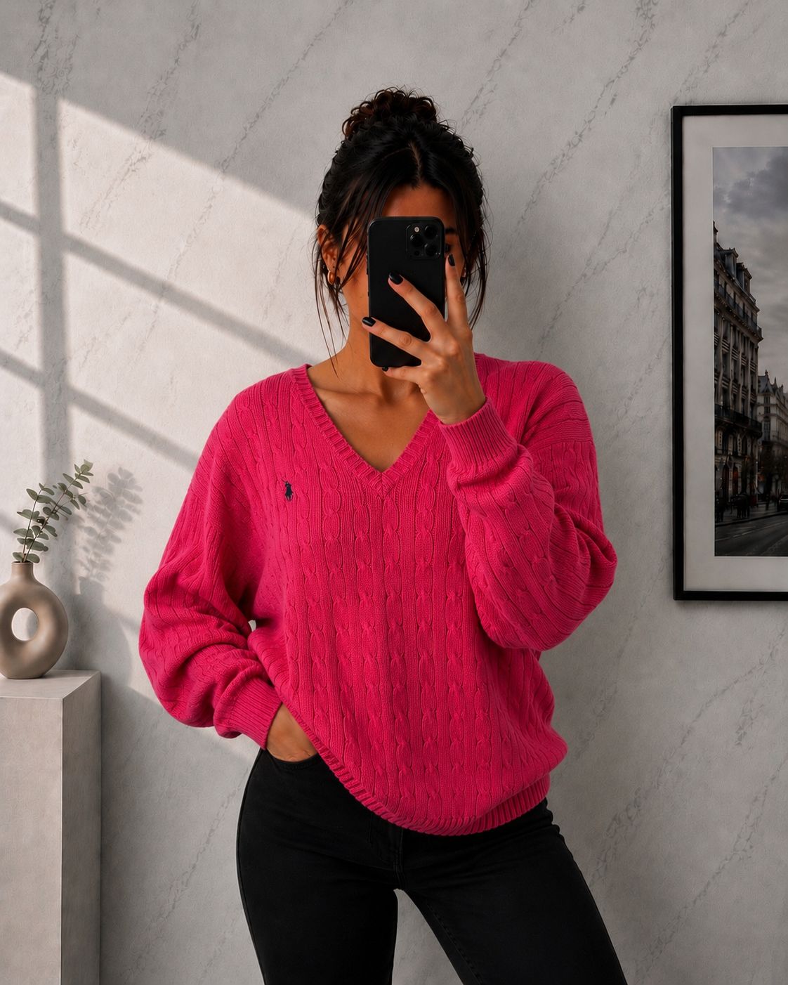 Polo Ralph Lauren Sport Maglione Cable Knit Rosa Fucsia – L