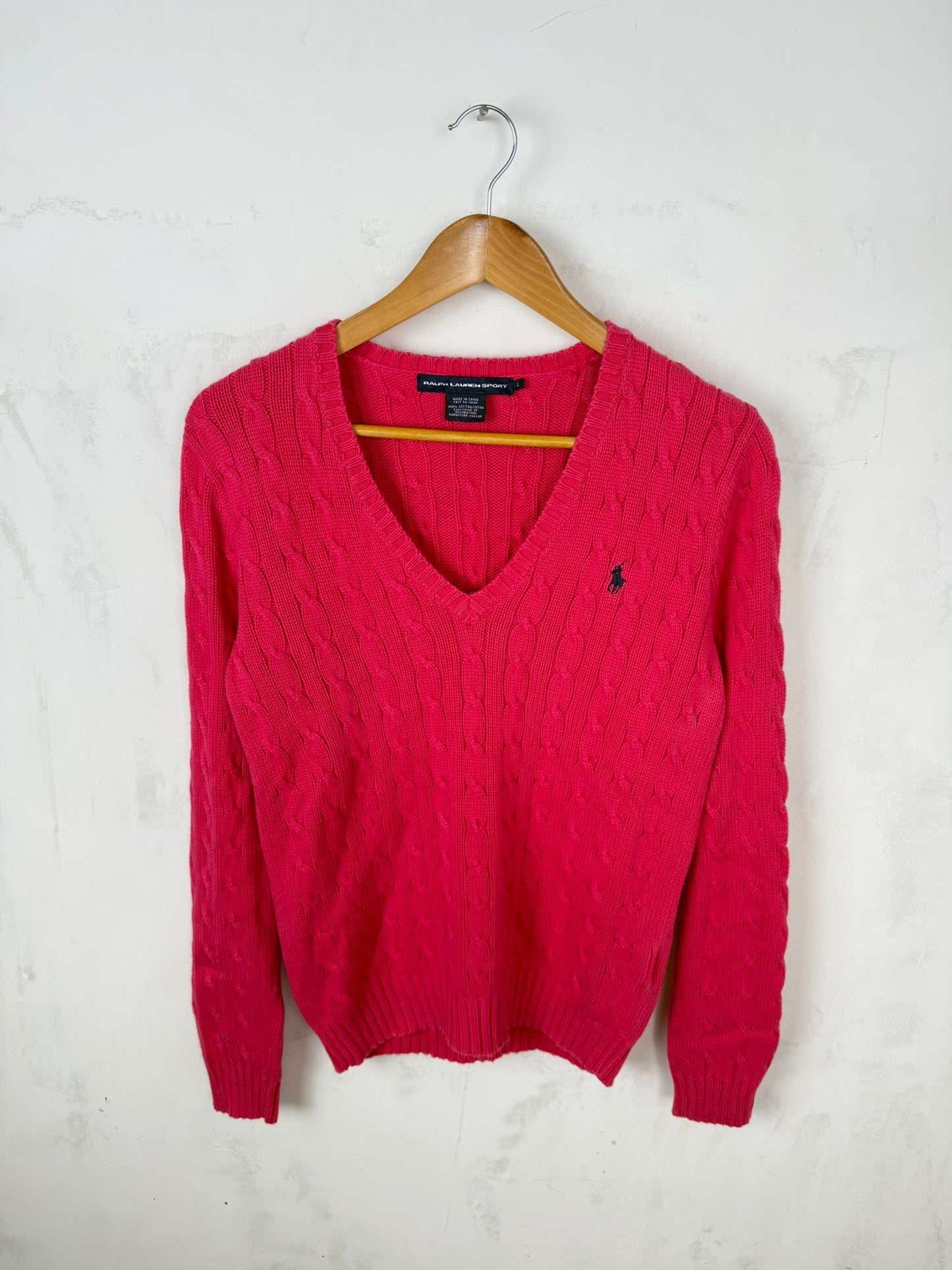 Polo Ralph Lauren Sport Maglione Cable Knit Rosa Fucsia – L