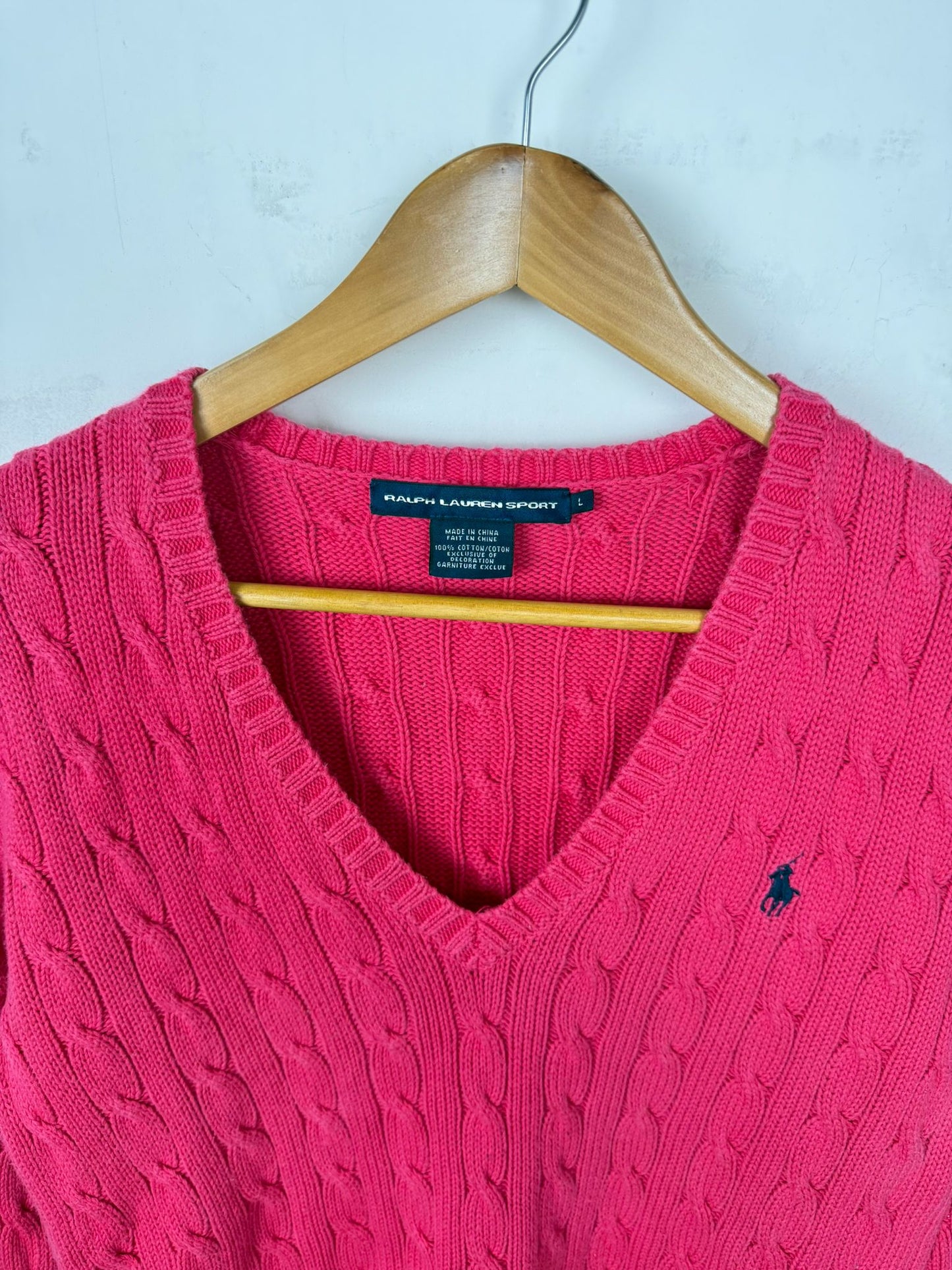 Polo Ralph Lauren Sport Maglione Cable Knit Rosa Fucsia – L
