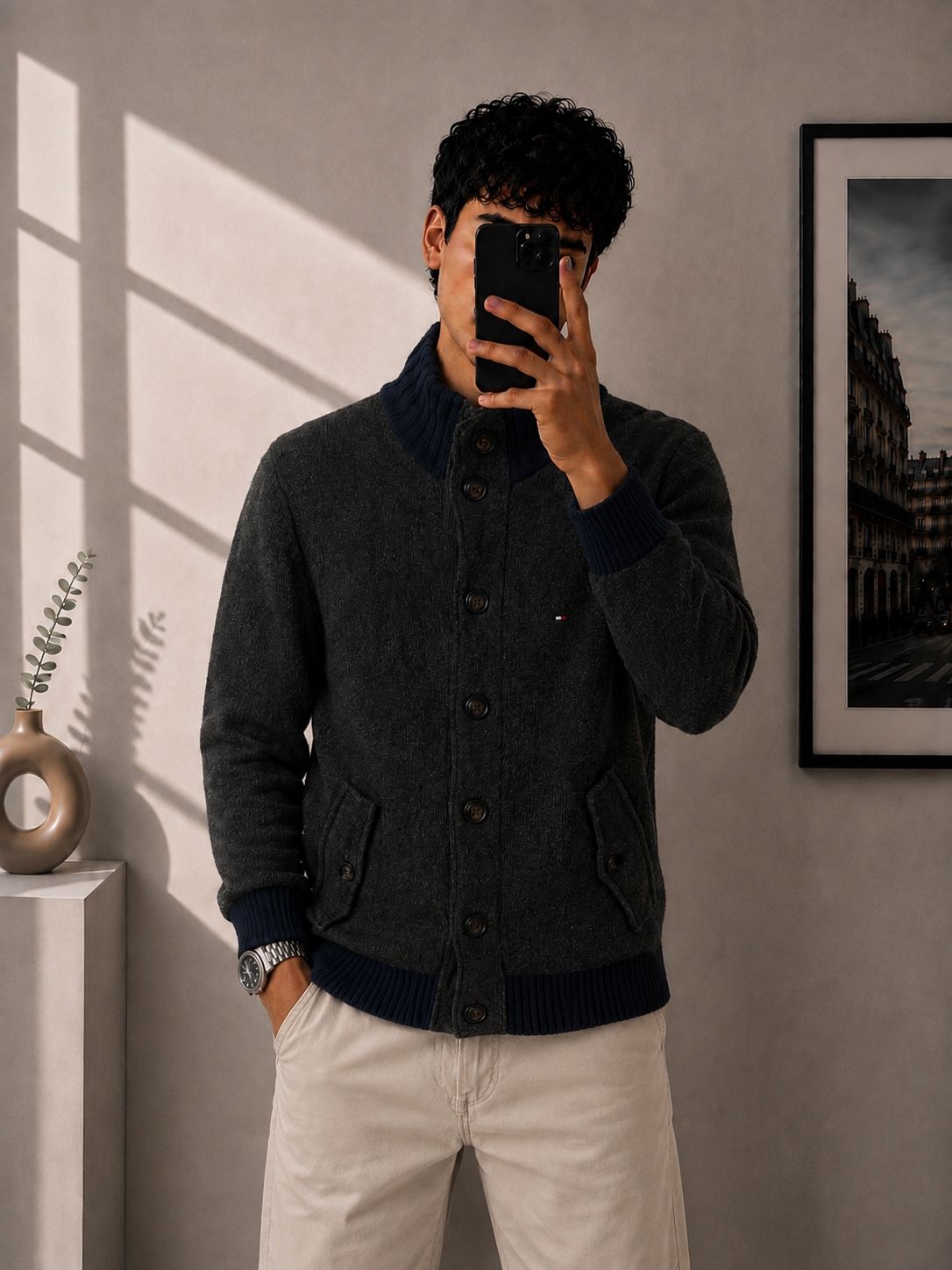 Tommy Hilfiger Cardigan in Lana Grigio Scuro – S