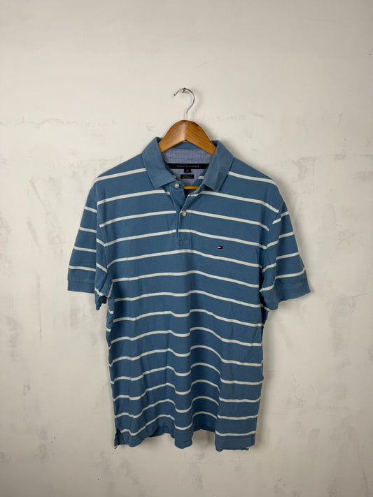 Tommy Hilfiger Polo a Righe Celeste Polvere e Bianche – L