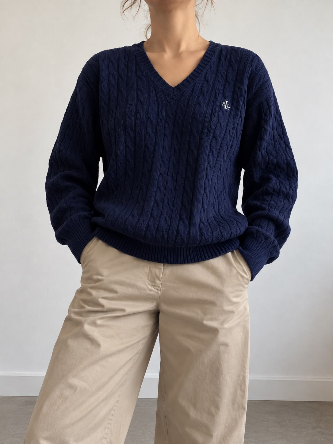 Lauren Ralph Lauren Maglione in Cotone Cable Knit Navy - Taglia L