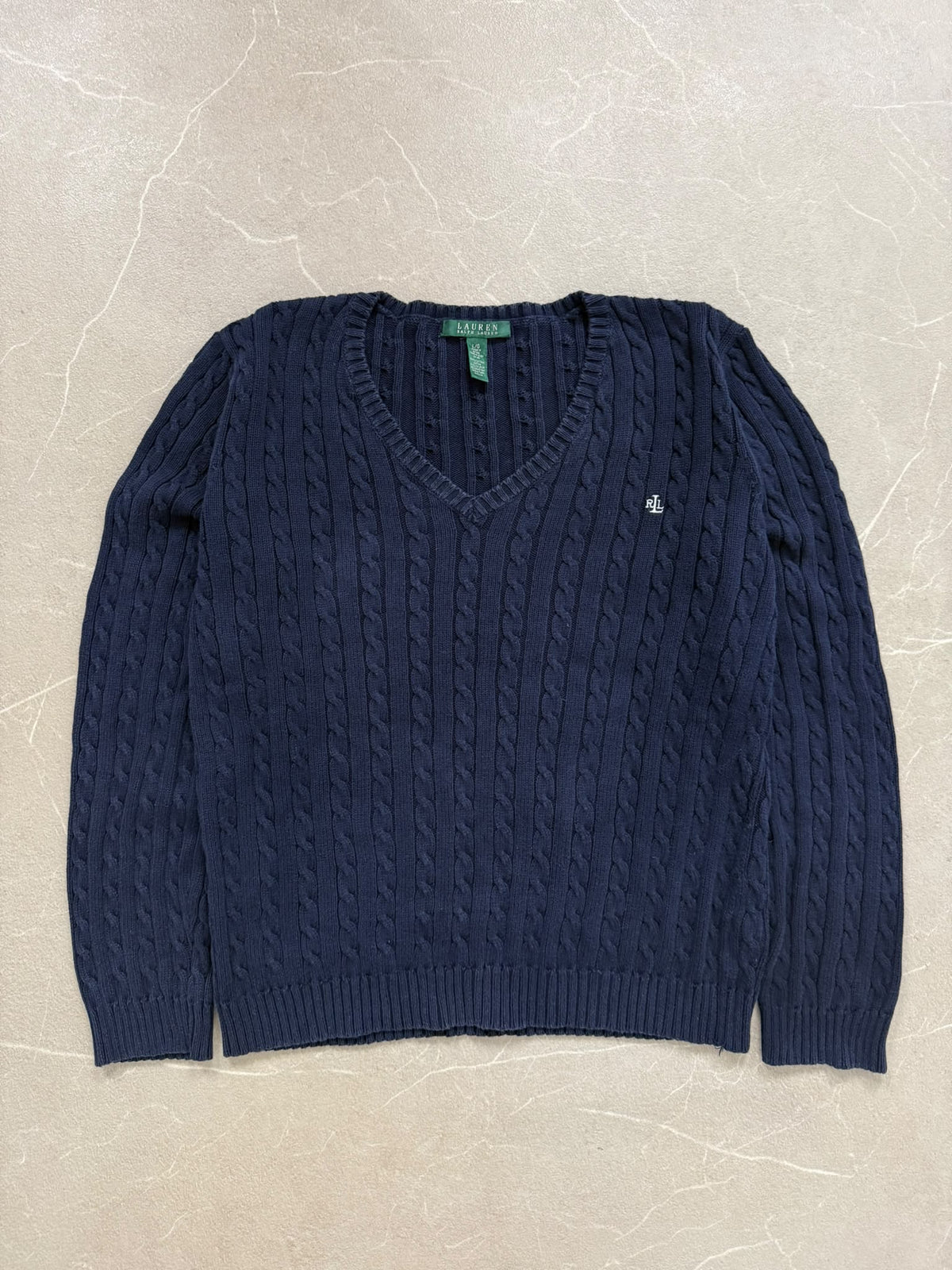 Lauren Ralph Lauren Maglione in Cotone Cable Knit Navy - Taglia L