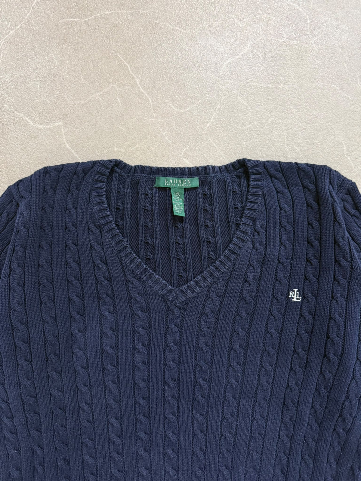 Lauren Ralph Lauren Maglione in Cotone Cable Knit Navy - Taglia L