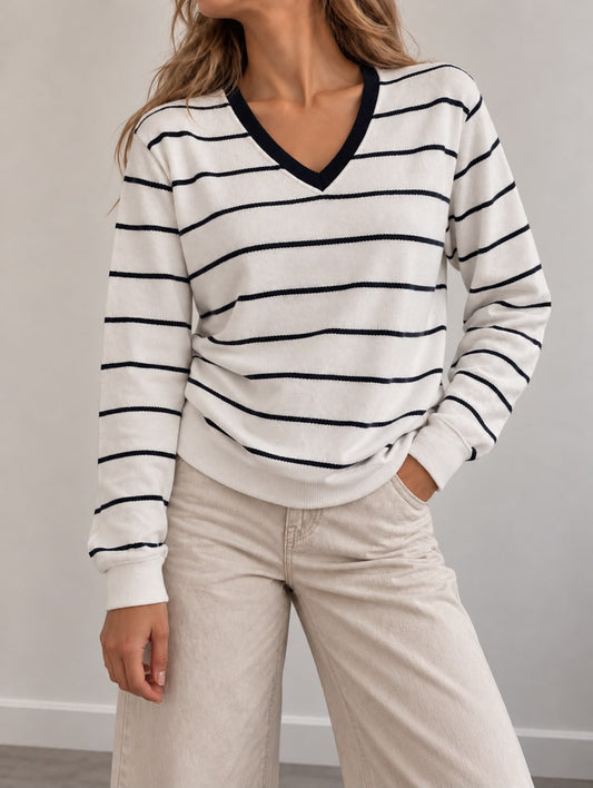 Tommy Hilfiger Maglione a Righe Bianco e Blu Navy – S