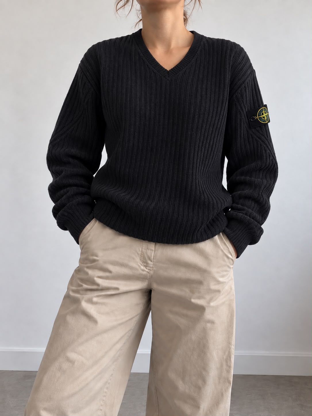 Stone Island Maglione in Lana a Coste Nero - Vestibilità M/L