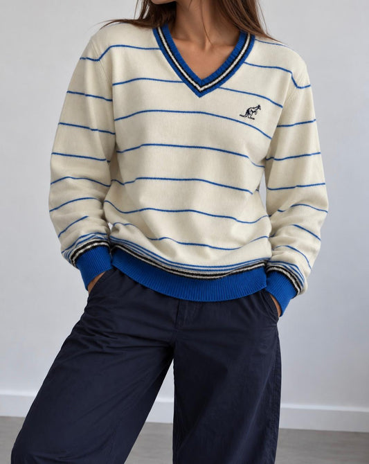 Australian Striped V-Neck Knit Sweater –  L/XL